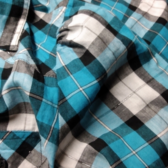 Care N Sport Long Sleeve Shirt, sz 1X,  Black Blue flap front pockets, pre-owned - Picture 3 of 9